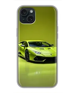 Чохол для iPhone 15 Plus з картинкою «Салатовий Lamborghini Huracan»