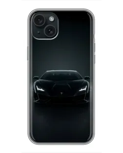 Чохол для iPhone 15 Plus з картинкою «Чорний Lamborghini Aventador»