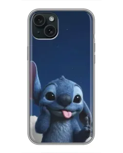 Чехол для iPhone 15 Plus с картинкой «Стич в облаках»