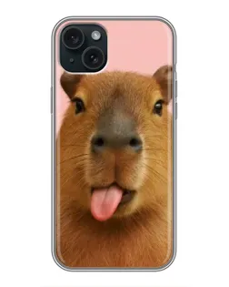 Чохол для iPhone 15 Plus з картинкою «Капібара з язиком»
