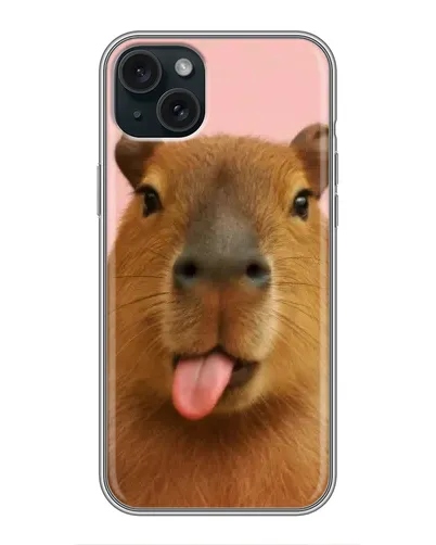 Чохол для iPhone 15 Plus з картинкою «Капібара з язиком»