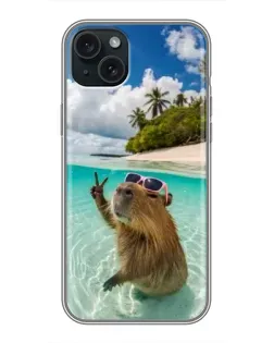 Чохол для iPhone 15 Plus з картинкою «Капібара на морі»