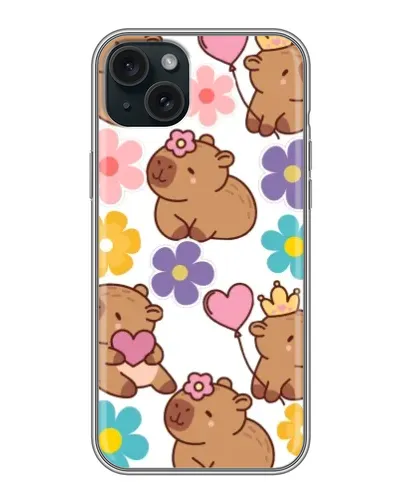 Чохол для iPhone 15 Plus з картинкою «Квітковий паттерн капібар»