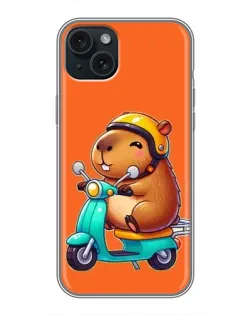 Чохол для iPhone 15 Plus з картинкою «Капібара на скутері»