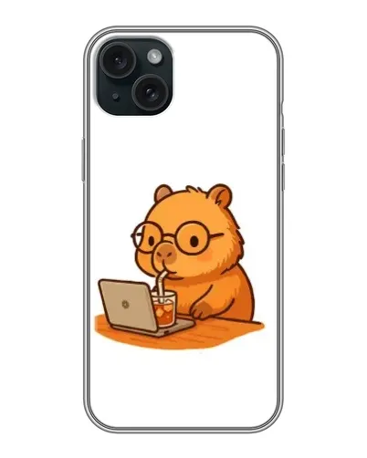 Чохол для iPhone 15 Plus з картинкою «Капібара з ноутбуком»