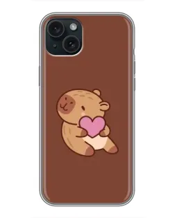 Чохол для iPhone 15 Plus з картинкою «Капібара з серцем»