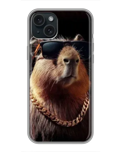 Чохол для iPhone 15 Plus з картинкою «Капібара золотий ланцюг»