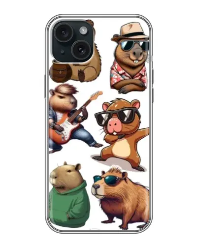 Чохол для iPhone 15 Plus з картинкою «Круті капібари музиканти»