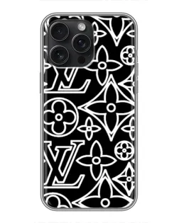 Чохол для iPhone 15 Pro Max з картинкою «Чорно-білий візерунок LV»