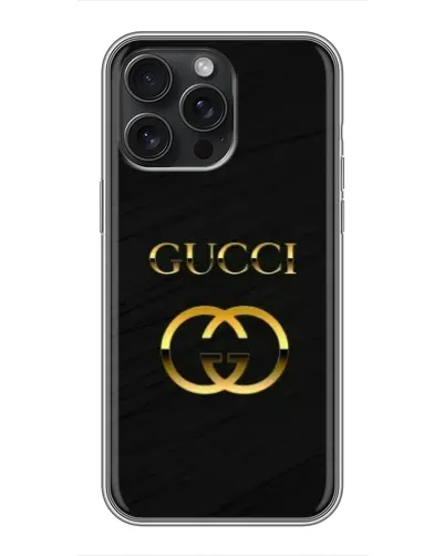 Чохол для iPhone 15 Pro Max з картинкою «Золотий логотип Gucci»