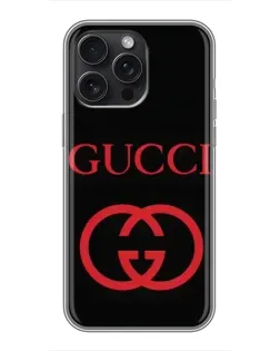 Чохол для iPhone 15 Pro Max з картинкою «Gucci — червоний логотип»