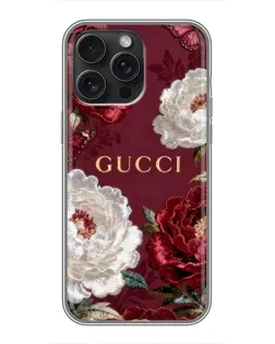 Чехол для iPhone 15 Pro Max с картинкой «Gucci — бордовые розы» Чехол для iPhone 15 Pro Max с картинкой «Gucci — бордовые розы»