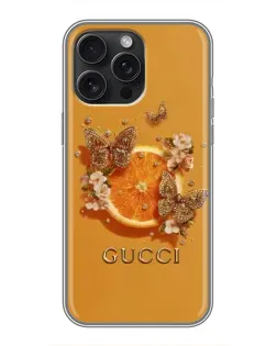 Чехол для iPhone 15 Pro Max с картинкой «Gucci — золотые бабочки» Чехол для iPhone 15 Pro Max с картинкой «Gucci — золотые бабочки»