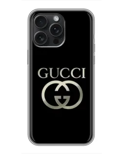 Чехол для iPhone 15 Pro Max с картинкой «Gucci — золото на черном» Чехол для iPhone 15 Pro Max с картинкой «Gucci — золото на черном»