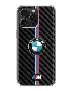 Чохол для iPhone 15 Pro Max з картинкою «Емблема BMW та карбон»