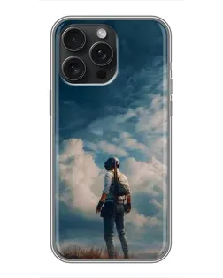 Чохол для iPhone 15 Pro Max з картинкою «Герой PUBG на скелі»