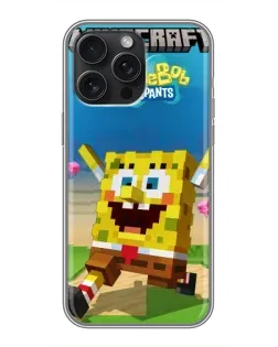 Чехол для iPhone 15 Pro Max с картинкой «Губка Боб Minecraft»