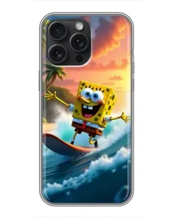 Чохол для iPhone 15 Pro Max з картинкою «Губка Боб серфінгіст»