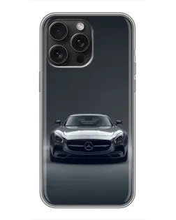 Чехол для iPhone 15 Pro Max с картинкой «Mercedes на черном»