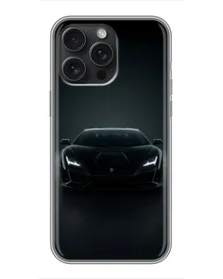 Чохол для iPhone 15 Pro Max з картинкою «Чорний Lamborghini Aventador»