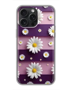Чохол для iPhone 15 Pro Max з картинкою «Ромашки на фіолетовому»