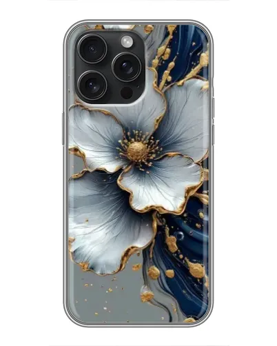 Чохол для iPhone 15 Pro Max з картинкою «Біла квітка та золотий флюїд» Чохол для iPhone 15 Pro Max з картинкою «Біла квітка та золотий флюїд»