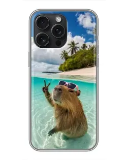 Чохол для iPhone 15 Pro Max з картинкою «Капібара на морі»