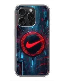 Чехол для iPhone 15 Pro с картинкой «Техногенный стиль Nike»