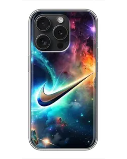 Чехол для iPhone 15 Pro с картинкой «Космический Nike Swoosh»