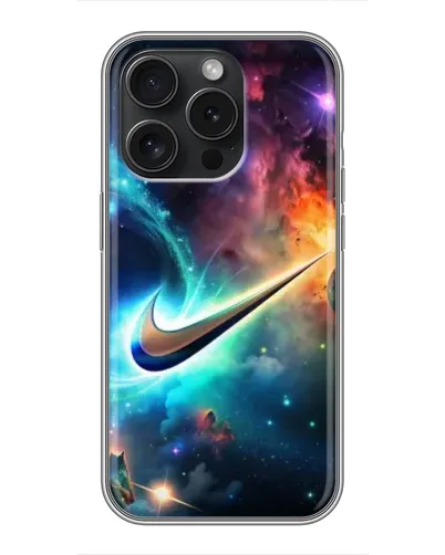 Чехол для iPhone 15 Pro с картинкой «Космический Nike Swoosh» Чехол для iPhone 15 Pro с картинкой «Космический Nike Swoosh»