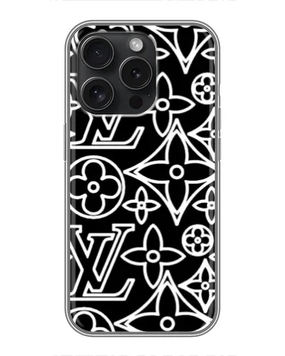 Чехол для iPhone 15 Pro с картинкой «Черно-белый узор LV» Чехол для iPhone 15 Pro с картинкой «Черно-белый узор LV»