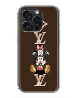 Чехол для iPhone 15 Pro с картинкой «LV и Микки Маус»