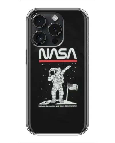 Чехол для iPhone 15 Pro с картинкой «NASA — шагаем по Луне» Чехол для iPhone 15 Pro с картинкой «NASA — шагаем по Луне»