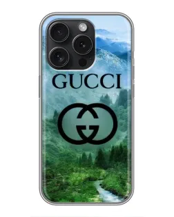 Чехол для iPhone 15 Pro с картинкой «Gucci — горный пейзаж»