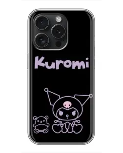 Чехол для iPhone 15 Pro с картинкой «Kuromi — черный минимализм»