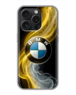 Чехол для iPhone 15 Pro с картинкой «Золотистый дым BMW»