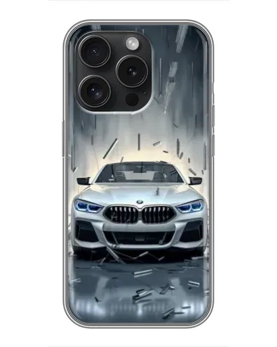 Чехол для iPhone 15 Pro с картинкой «BMW в свете фар» Чехол для iPhone 15 Pro с картинкой «BMW в свете фар»