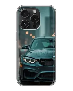Чехол для iPhone 15 Pro с картинкой «BMW в огнях города»
