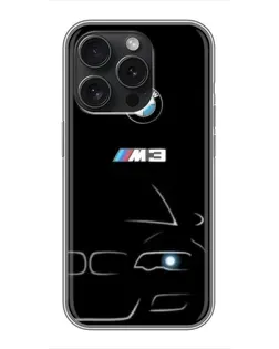 Чехол для iPhone 15 Pro с картинкой «Минималистичный принт BMW M3»