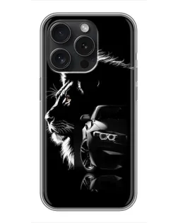 Чехол для iPhone 15 Pro с картинкой «BMW и лев»