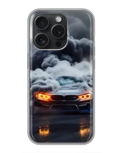 Чехол для iPhone 15 Pro с картинкой «BMW в дыму»