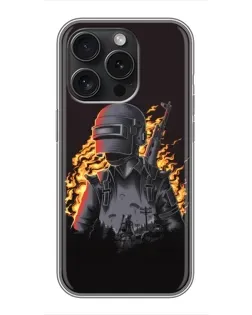 Чехол для iPhone 15 Pro с картинкой «PUBG — огненный силуэт»