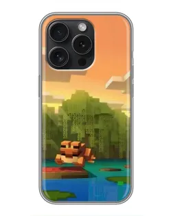 Чехол для iPhone 15 Pro с картинкой «Майнкрафт закат солнца»