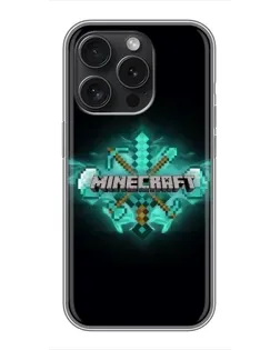 Чехол для iPhone 15 Pro с картинкой «Minecraft Diamond лого»