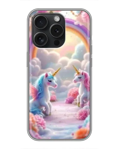 Чехол для iPhone 15 Pro с картинкой «Радуга и единороги» Чехол для iPhone 15 Pro с картинкой «Радуга и единороги»