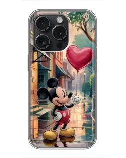 Чехол для iPhone 15 Pro с картинкой «Микки и шарик-сердце»