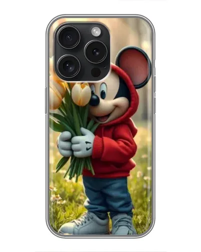 Чехол для iPhone 15 Pro с картинкой «Микки с тюльпанами» Чехол для iPhone 15 Pro с картинкой «Микки с тюльпанами»