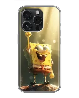 Чехол для iPhone 15 Pro с картинкой «Сияющий Спанч Боб»