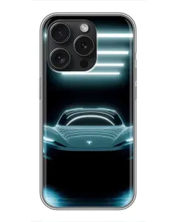Чохол для iPhone 15 Pro з картинкою «Tesla в неоні»