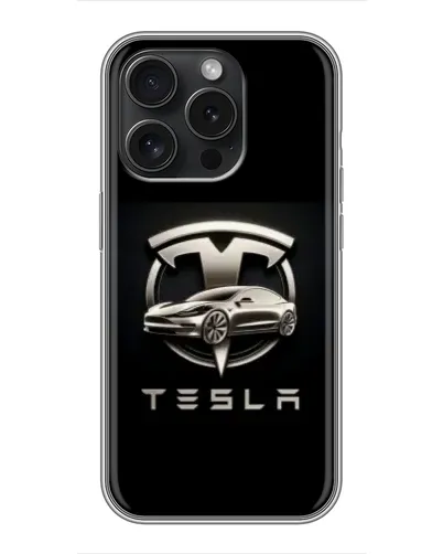 Чехол для iPhone 15 Pro с картинкой «Tesla — серебристое авто» Чехол для iPhone 15 Pro с картинкой «Tesla — серебристое авто»